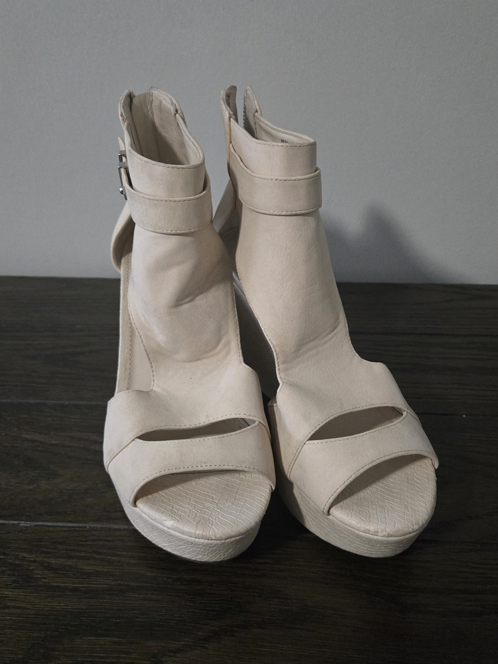 Bar III Cream Open-Toe Ankle Strap Platform Heels